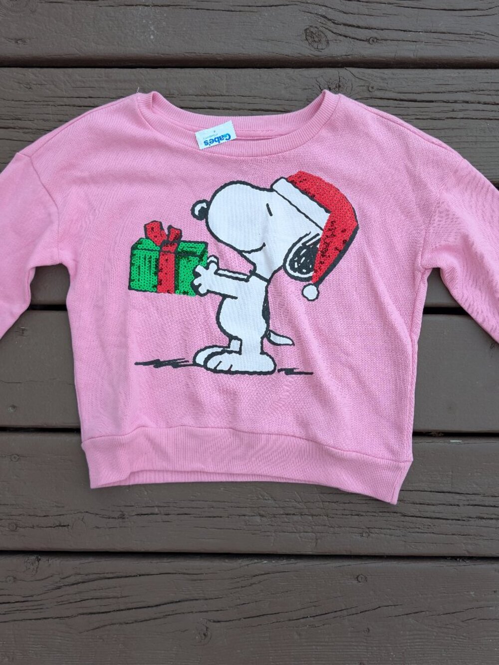 Peanuts Snoopy in Santa Hat w/ Gift Christmas Pink Sweatshirt Girl's Size 8/10
